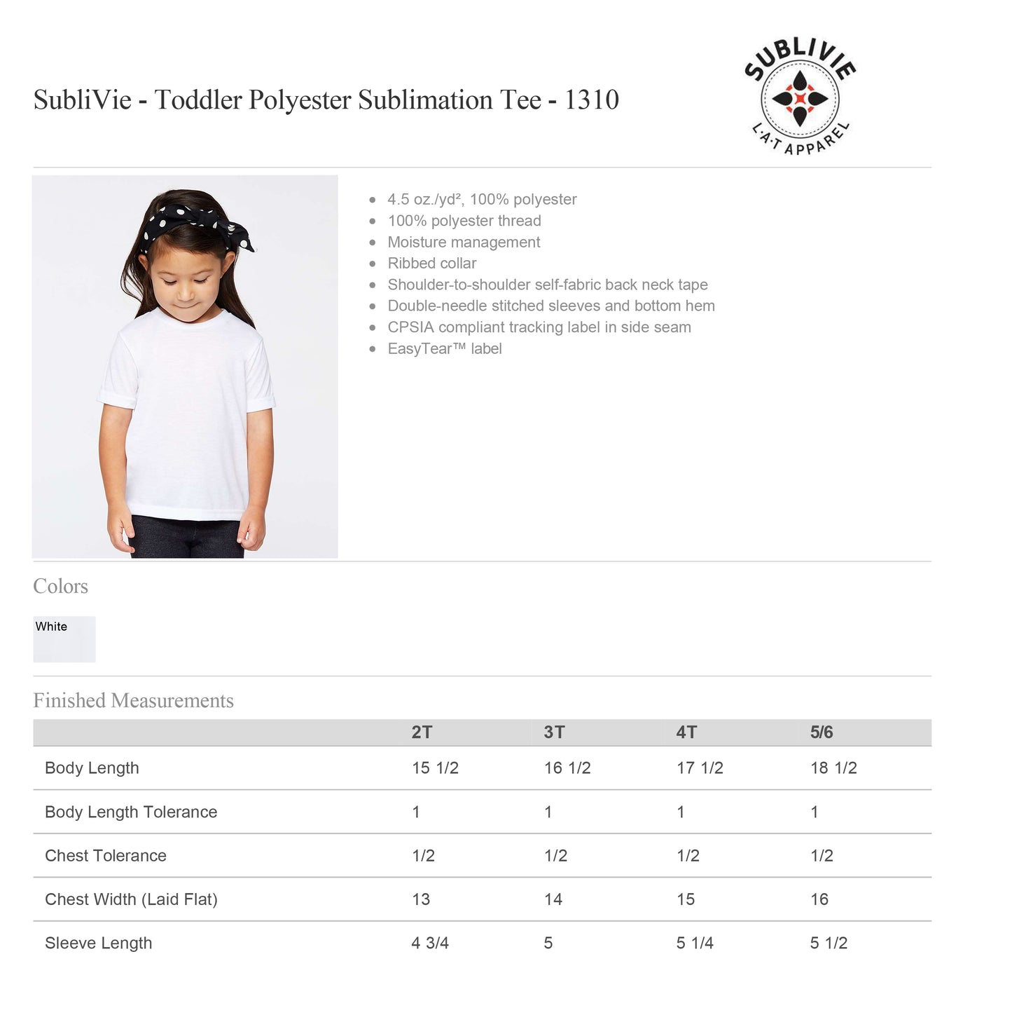 Sublivie - Toddler Polyester Sublimation Tee 1310 4T