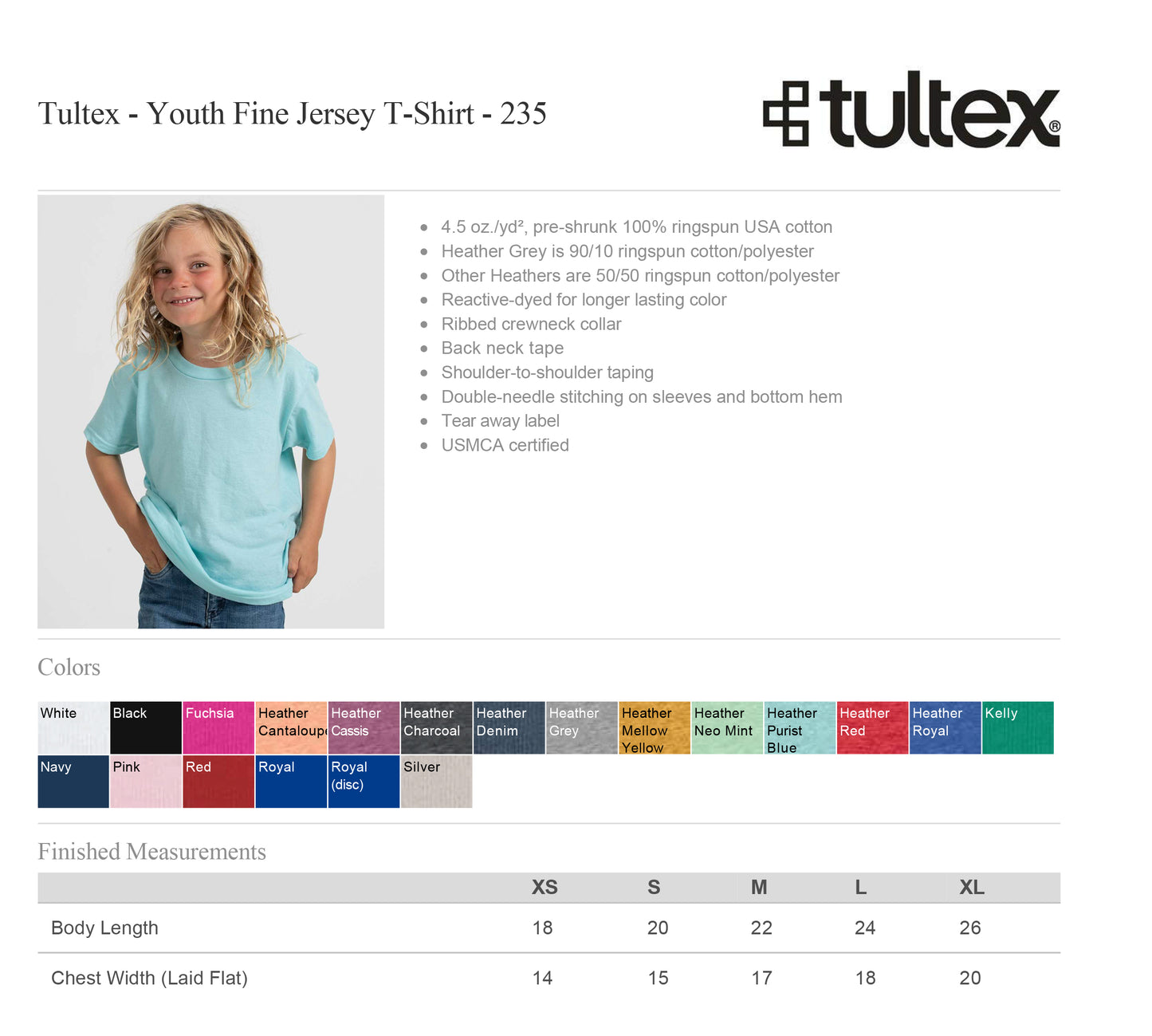 Tultex 235 - Youth Fine Jersey T-Shirt