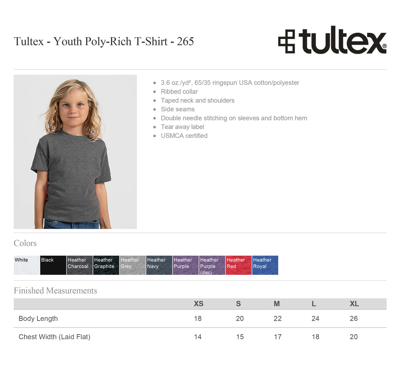 Tultex 265 - Youth Poly-Rich T-Shirt